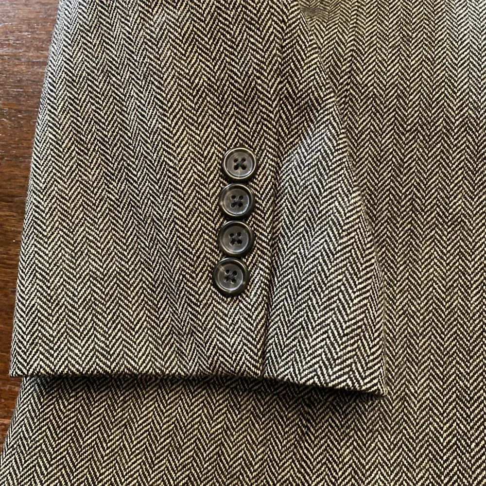Chaps Blazer Men's 46R Beige Black Herringbone‎ Jacket Sport Coat 100% Wool